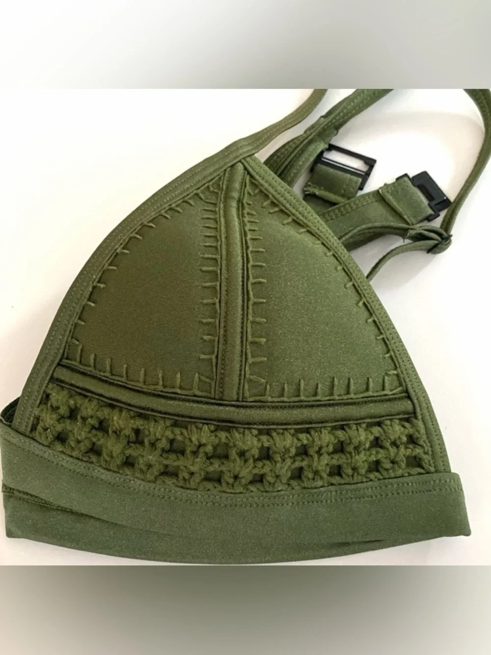 TRIANGL Triangl Swimwear GIGI Olive Green Crochet Bikini Top size Medium